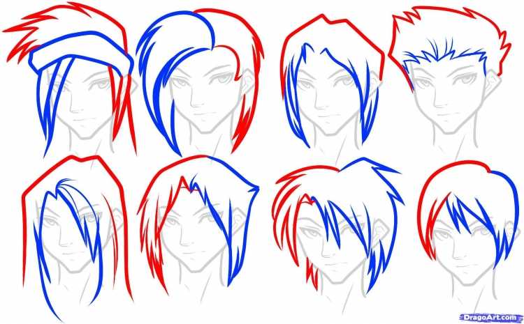 Причёски аниме парней карандашом
