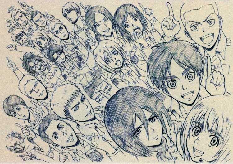 Скетчи персонажей аниме атака титанов