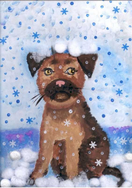 Зимняя собака рисунок