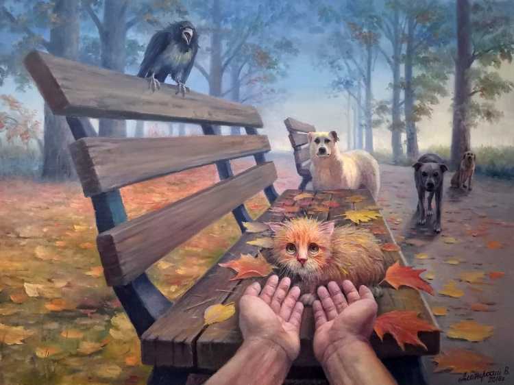 Мальчик кормит собаку вектор