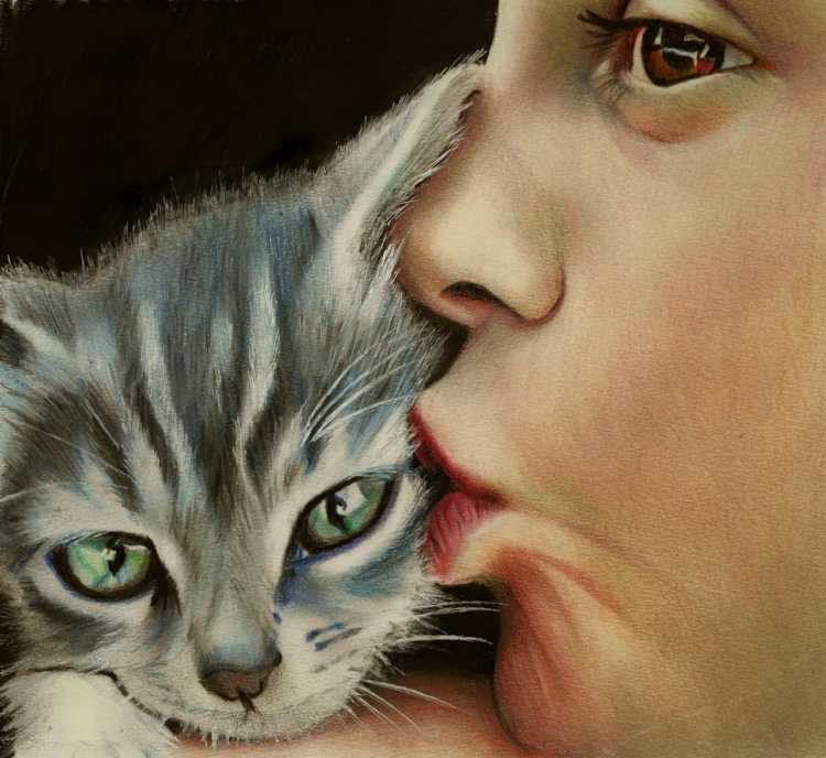 Картина мальчик с кошкой