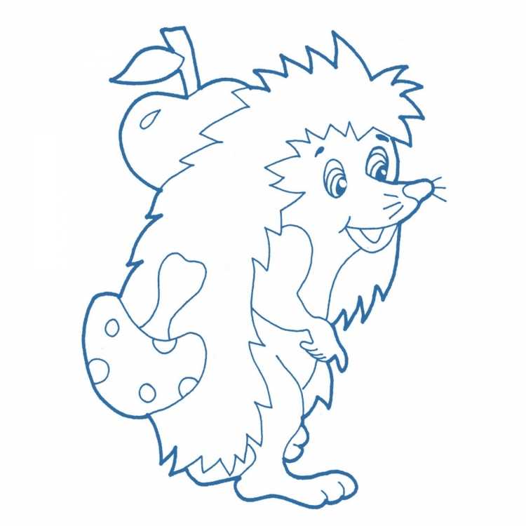 Ежик с яблоком раскраска