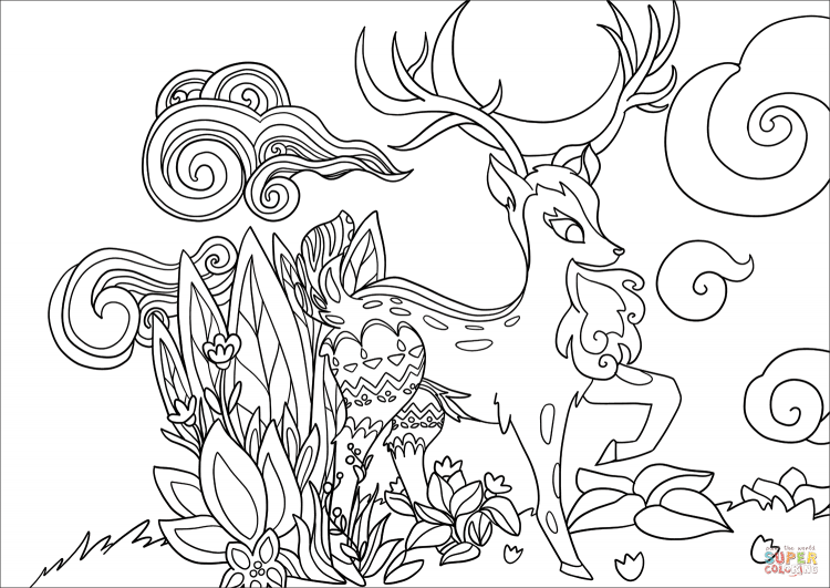 Олень раскраска