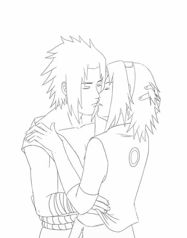 Раскраски аниме Наруто Сакура и Саске