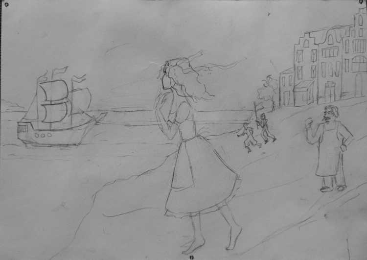 Историческая композиция карандашом