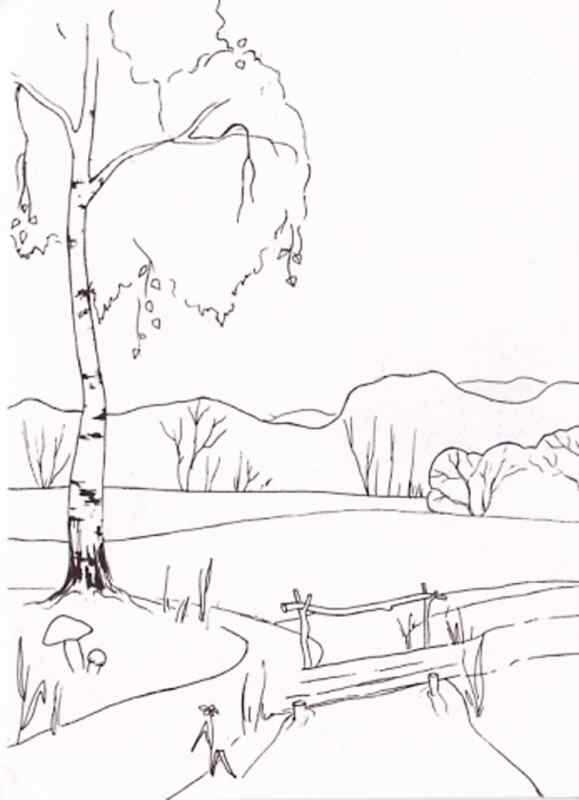 Весенний пейзаж раскраска