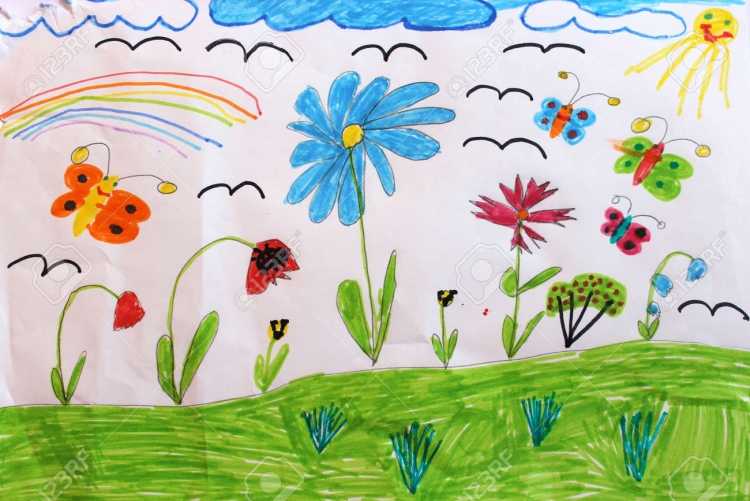 Летний луг рисование для детей