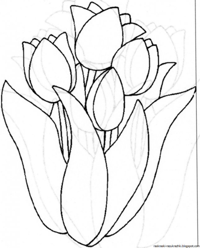 Раскраска букет тюльпанов на 8 марта