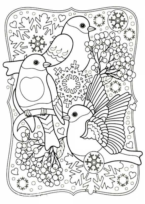 Раскраска зима Снегири