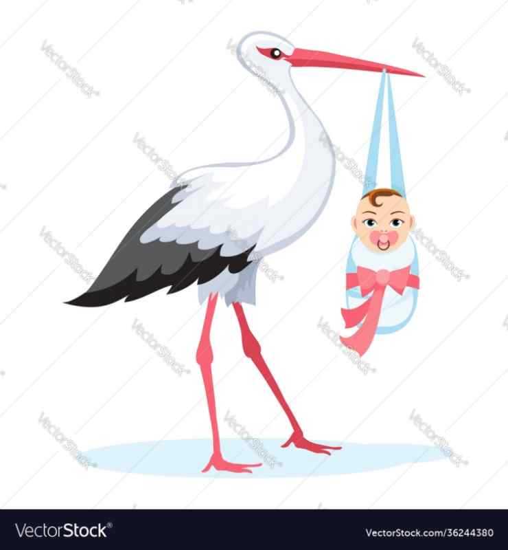 Мультяшный Аист с ребенком