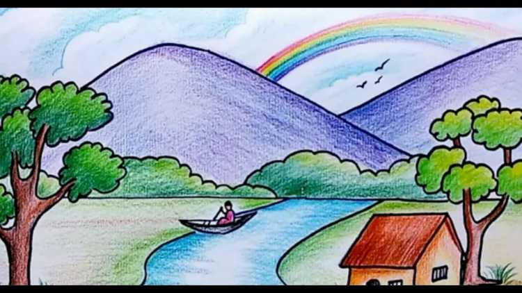 Пейзаж карандашом для детей