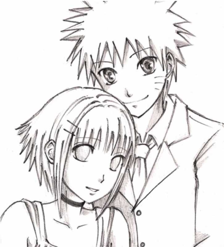 Распечатать Наруто с хинатой раскраски