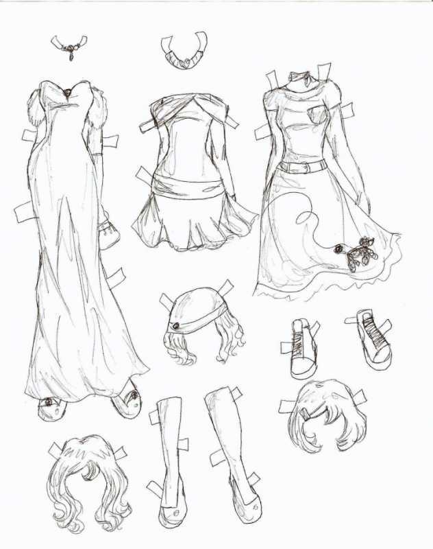 Одежда аниме девушек карандашом