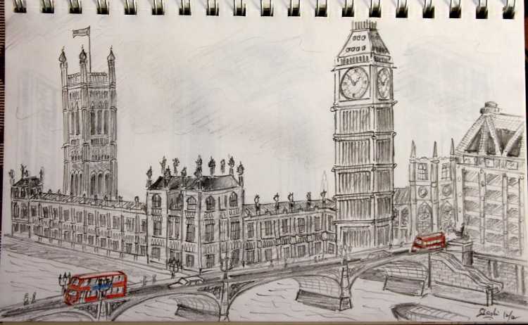 Достопримечательности Англии Биг Бен рисунок