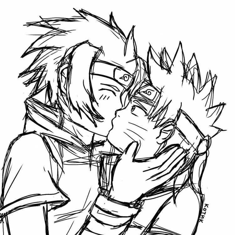 Раскраска аниме Наруто и Саске любовь