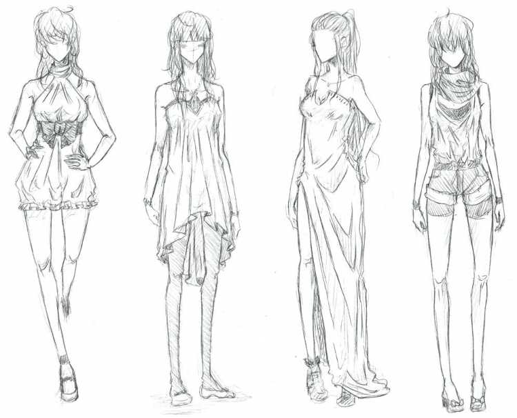 Скетч девушки в полный рост