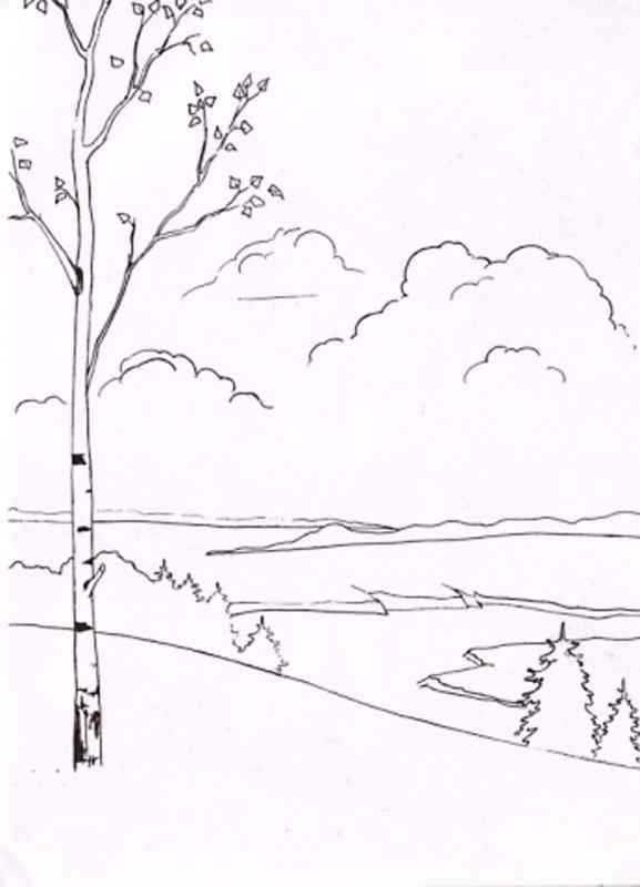 Пейзаж карандашом для детей