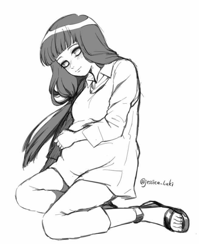 Хината Хьюга чёрно белый арт в полный рост