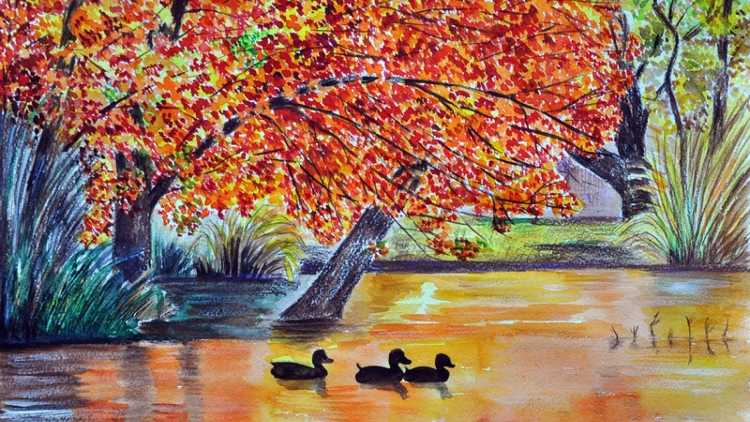 Осень гуашью