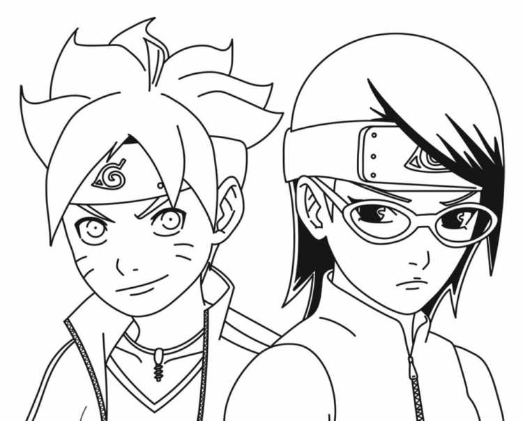 Раскраска Наруто Боруто и Сарада