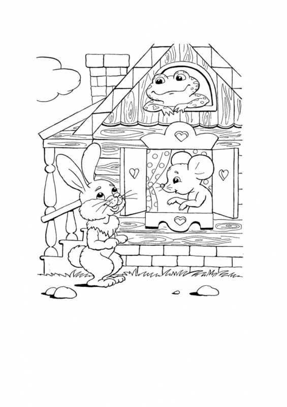 Раскраска зайчик побегайчик из сказки Теремок