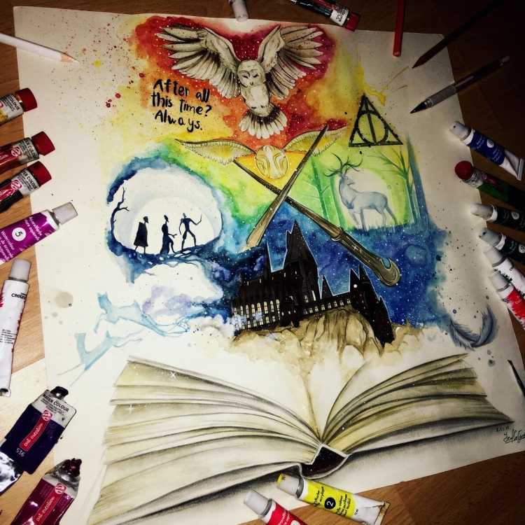 Идеи для рисования акварелью Гарри Поттер