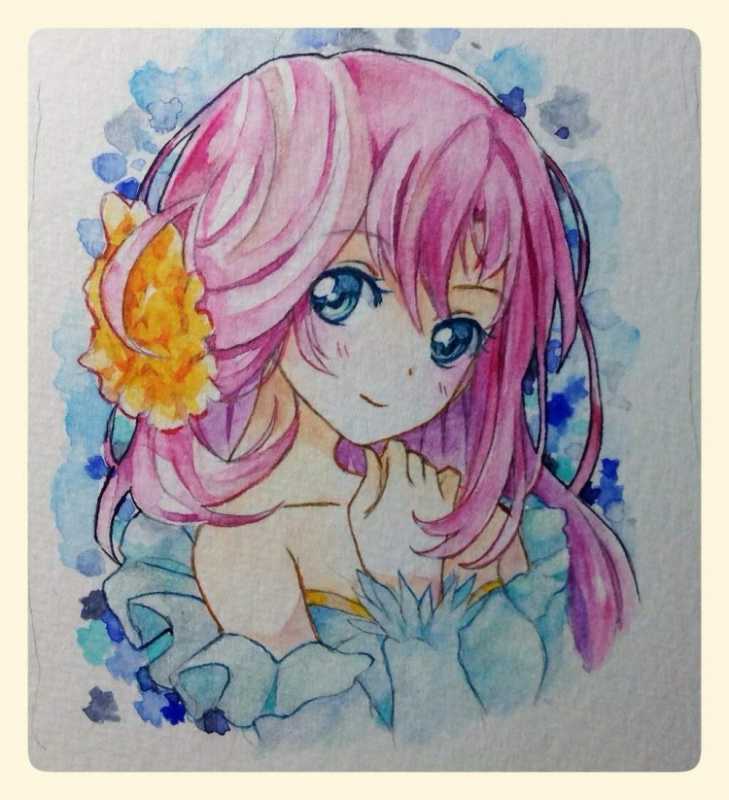 Аниме акварельными карандашами