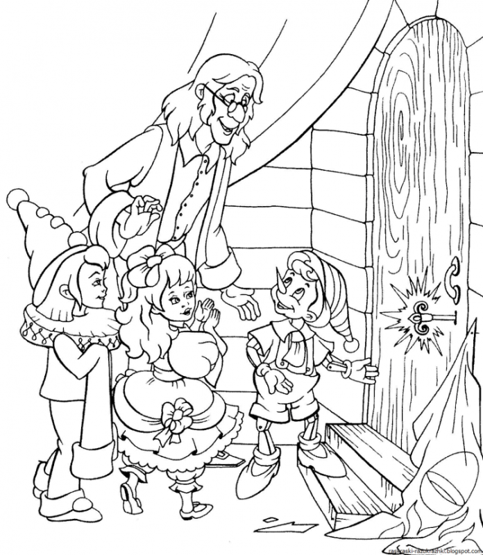 Золотой ключик или приключения Буратино раскраска для детей