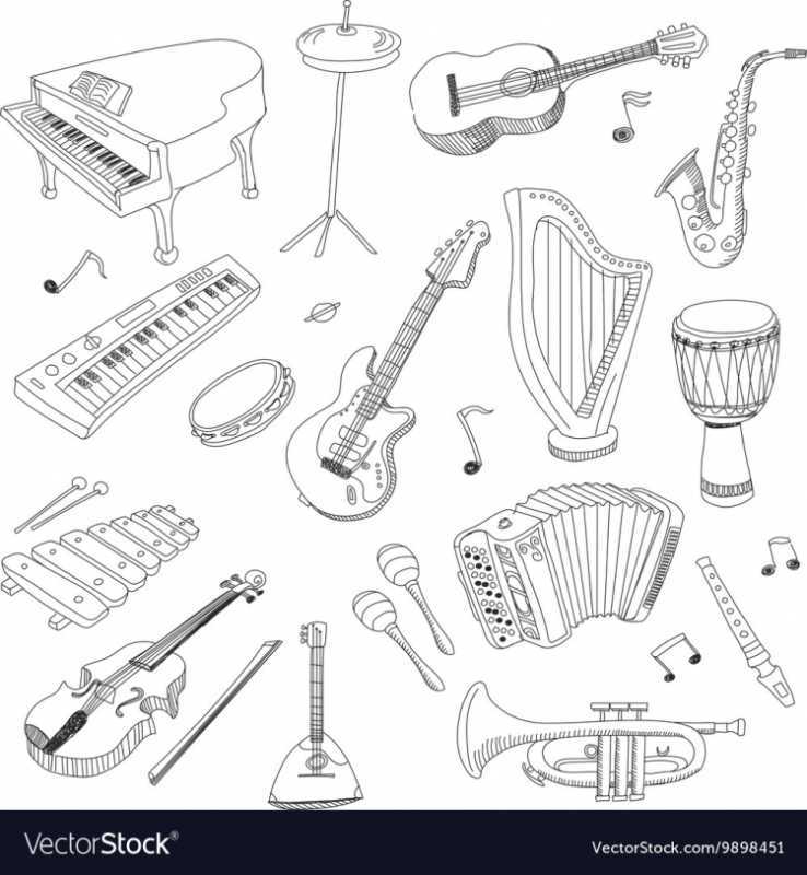 Раскраски музыкальные инструменты для детей 6-7 лет