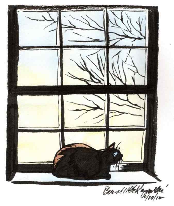 Кошка на окошке рисование