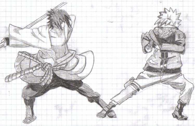 Наруто против Саске для срисовки