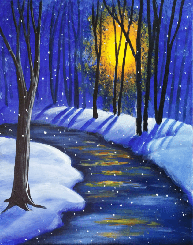 Зимний пейзаж гуашью