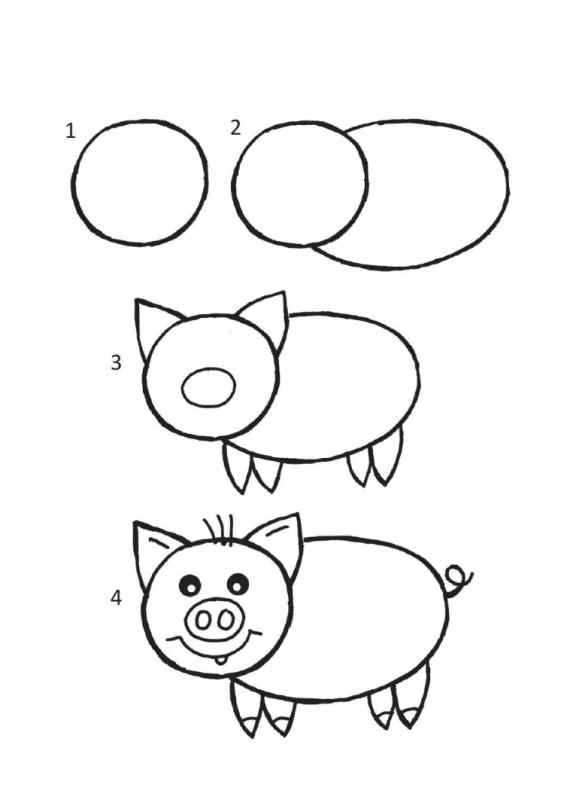 Последовательное рисование животных для детей
