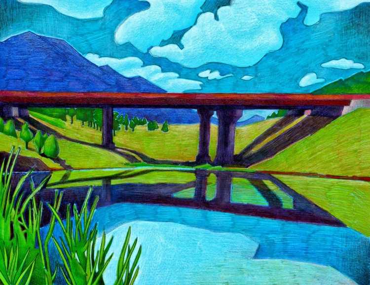 Сельский пейзаж карандашом