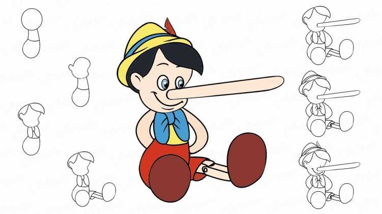 Буратино рисунок детский