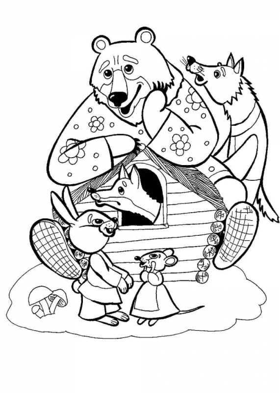 Раскраски к сказке Заюшкина избушка для детей