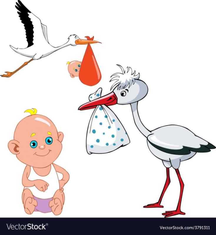 Трафарет Аист с младенцем