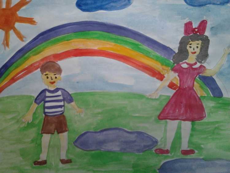 Детский рисунок на тему счастливое детство