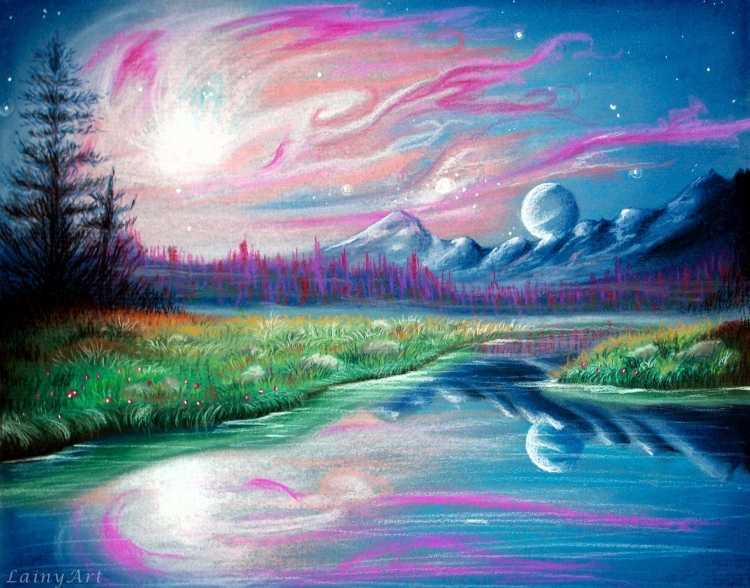 Сказочный пейзаж гуашью