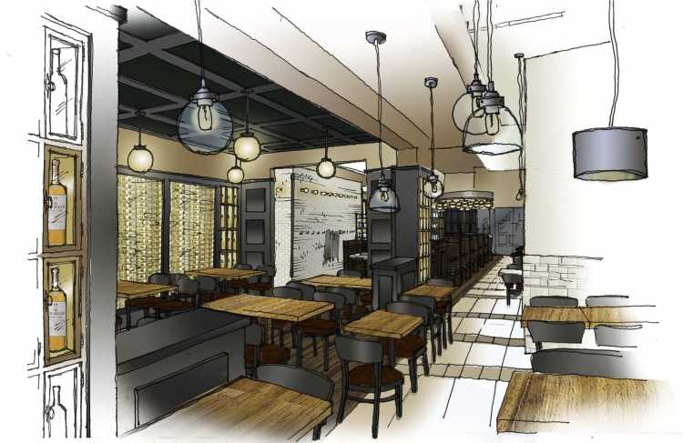 Скетч интерьера кафе
