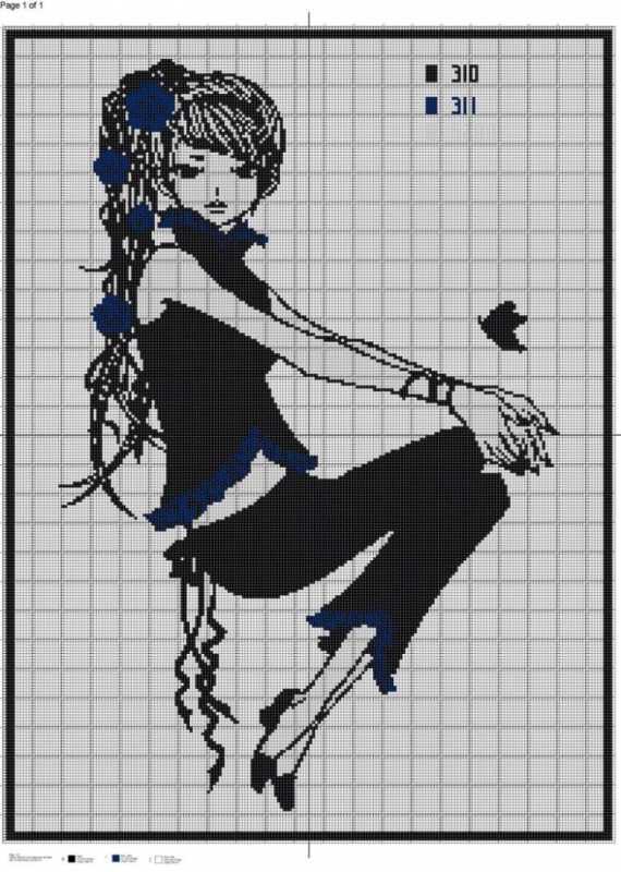 Схемы вышивки крестом монохром аниме