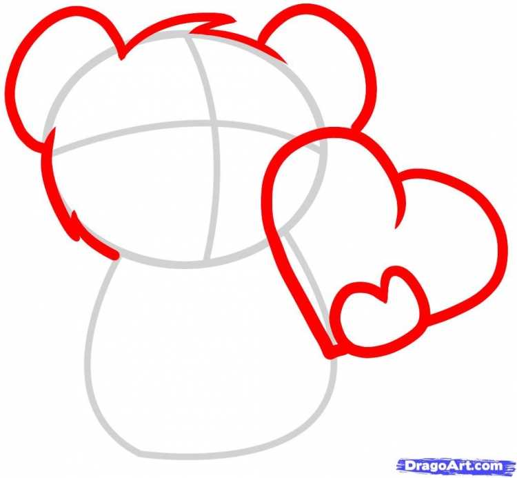 Поэтапное рисование медвежонка с сердечком