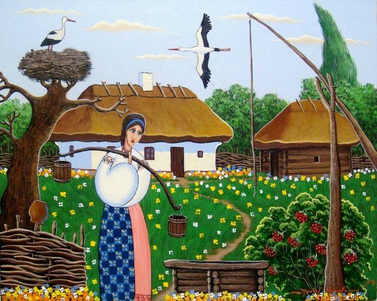 Иллюстрация,украинская хата,Мальва,деревня