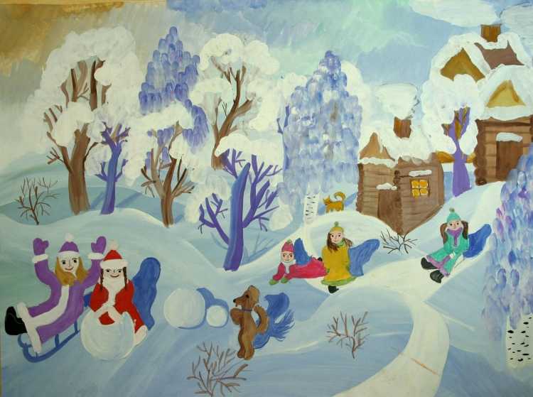 Зимние забавы рисунок карандашом легкий