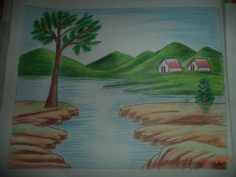 Пейзаж цветными карандашами 6 класс