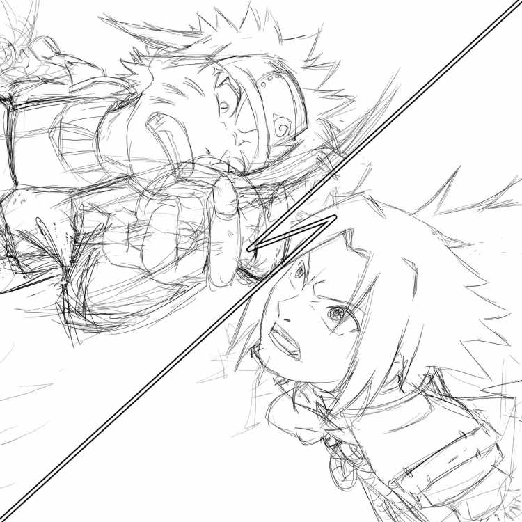 Скетч Наруто и Саске