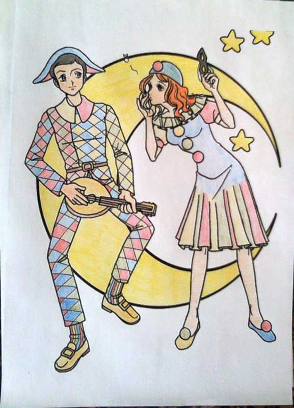 Рисунок Арлекин Коломбина Пьеро