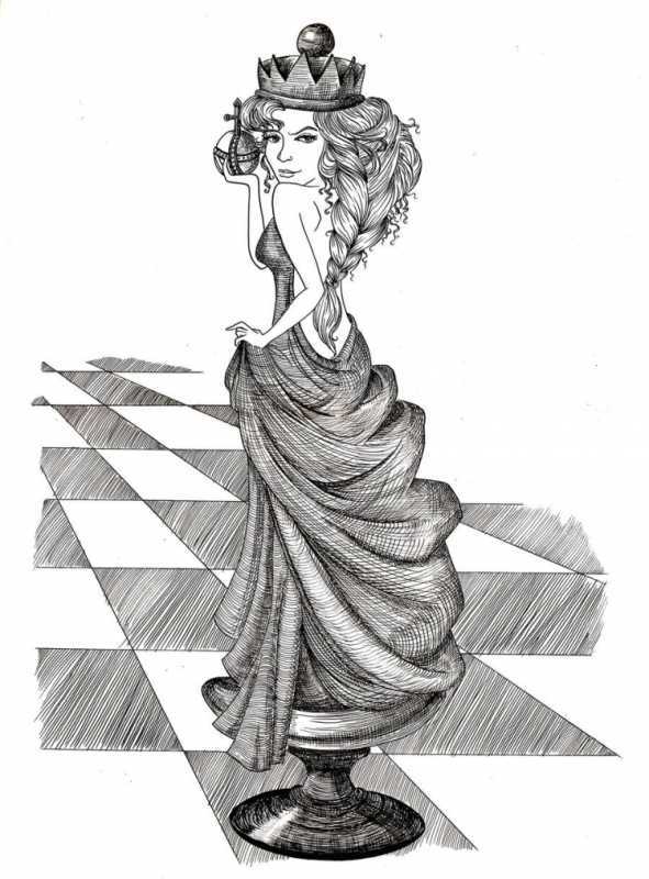 Шахматная Королева карандашом