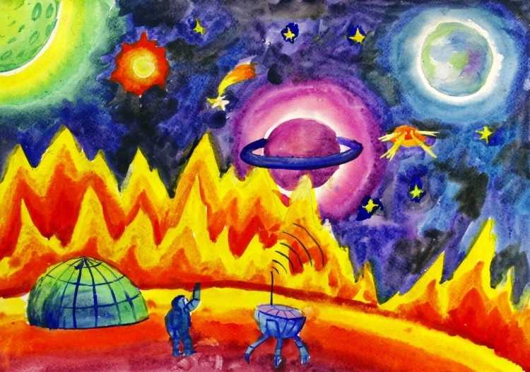 Рисунок гуашью космос и фантазия