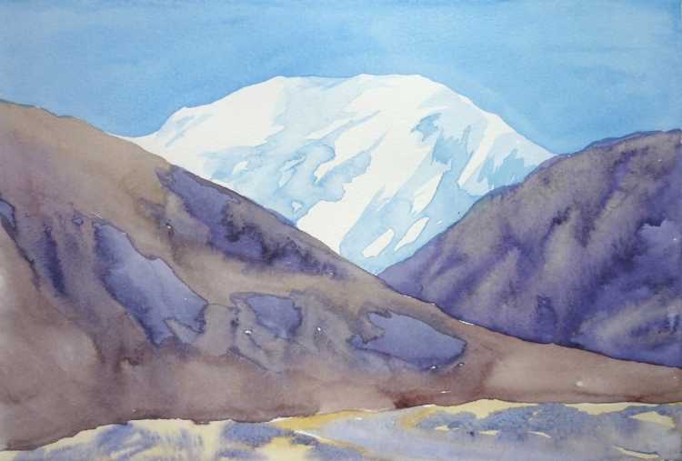 Горный пейзаж акварелью для детей